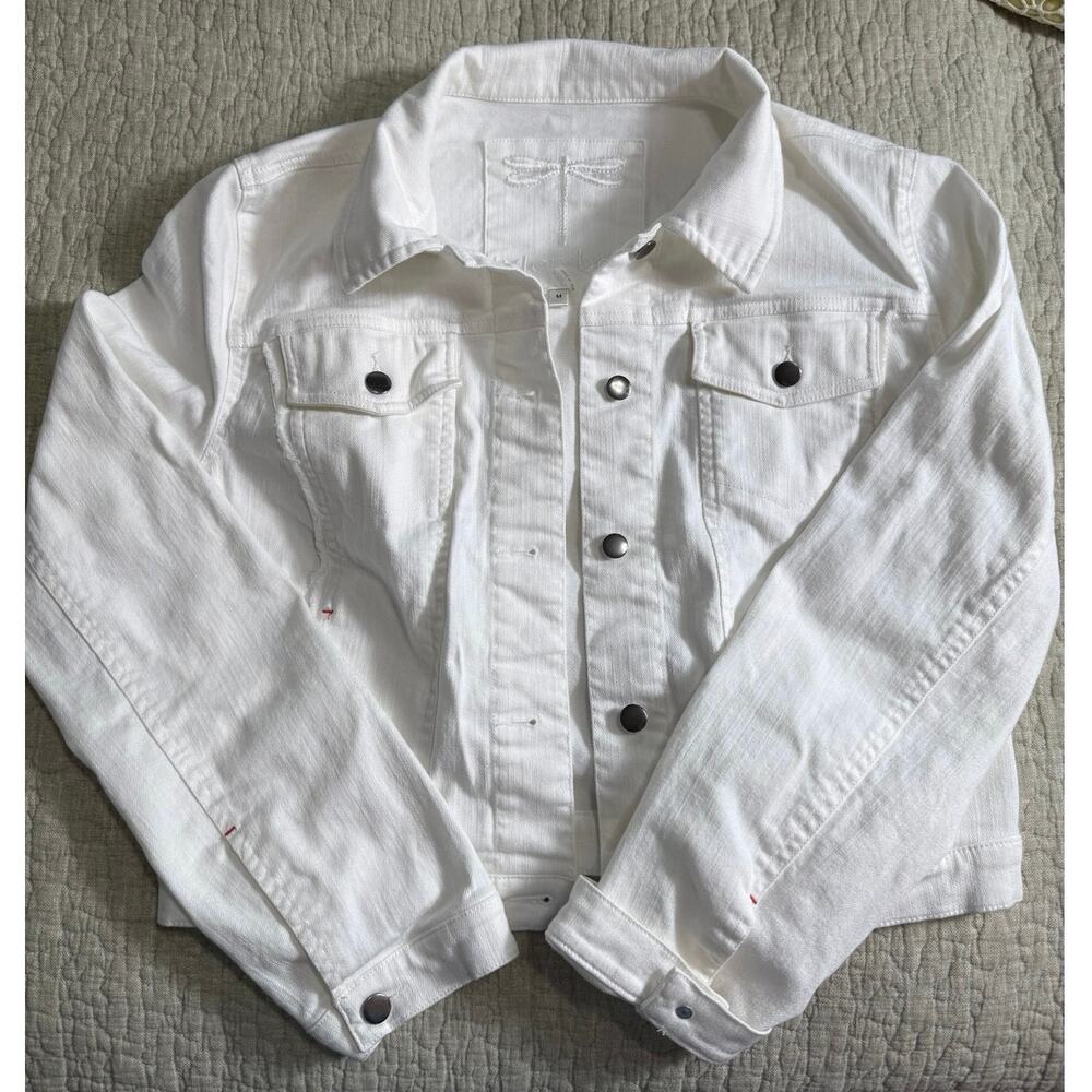 Tyler Boe Women’s White Denim Jacket M Preppy Spring Coastal Boho Nautical Beach